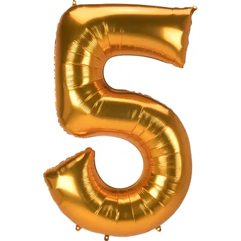 Balónek Obří balónek číslo 5 zlatý 132 cm x 86 cm Amscan 3889311