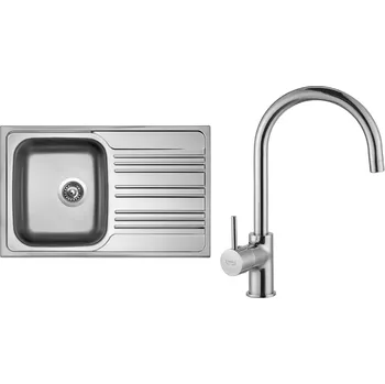 Kuchyňský dřez Set Sinks N51 (dřez Star 780 V 0,6 mm, matný + baterie Vitalia Chrom - lesklý)