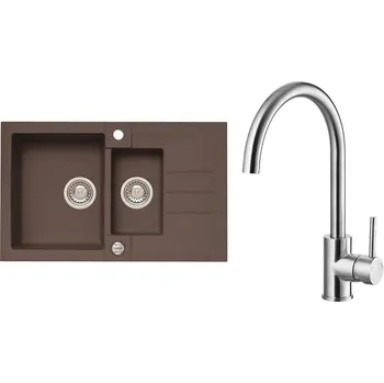 Granitový dřez Set Alveus (dřez Rock 70 Chocolate 03 + baterie Elza Kartáčovaná ocel) SETA456