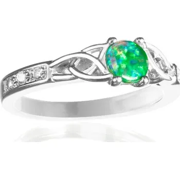 Prsten Lea - prsten se zeleným opálem a čirými zirkony, Materiál: Růžové zlato, ryzost 585/1000