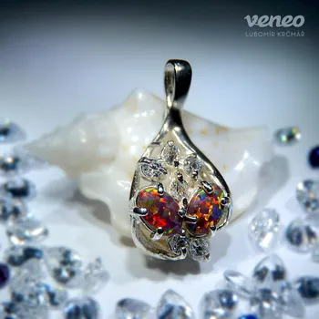 Přívěsek Penelope – přívěsek s mexickými opály a čirými zirkony, Materiál: Bílé zlato, ryzost 585/1000