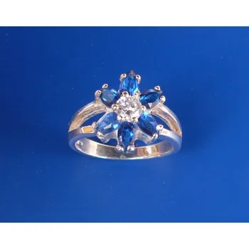 Prsten Orchidea - prsten s čirým zirkonem a safíry, Materiál: Stříbro, ryzost 925/1000