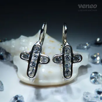 Náušnice Křížek 3018 - náušnice se zirkony , Materiál: Bílé zlato, ryzost 585/1000
