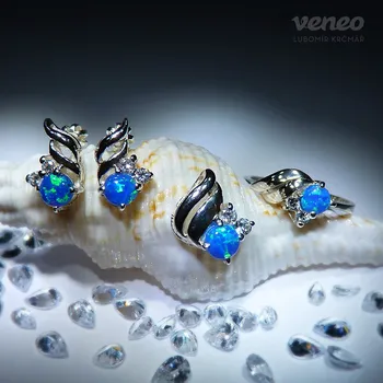 Souprava šperků Vega - sada šperků s thajskými opály a čirými zirkony, Materiál: Růžové zlato, ryzost 585/1000