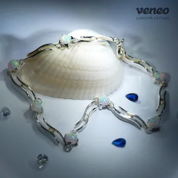 Náramek Dvojvlnka - náramek s australskými opály, Materiál: Bílé zlato, ryzost 585/1000