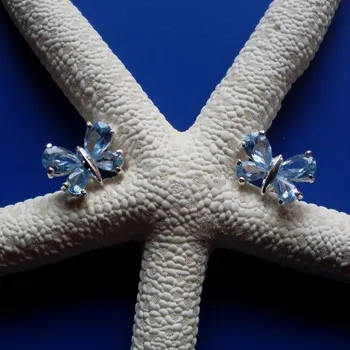 Náušnice Motýlek – náušnice s akvamaríny, Materiál: Bílé zlato, ryzost 585/1000