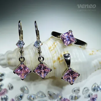 Souprava šperků Klaudie - souprava šperků s růžovými a čirými zirkony, Materiál: Bílé zlato, ryzost 585/1000