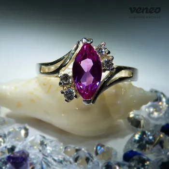 Prsten Tanečnice – prsten s rubínem a čirými zirkony, Materiál: Růžové zlato, ryzost 585/1000