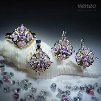 Souprava šperků Angelika - sada šperků s růžovými zirkony, Materiál: Růžové zlato, ryzost 585/1000