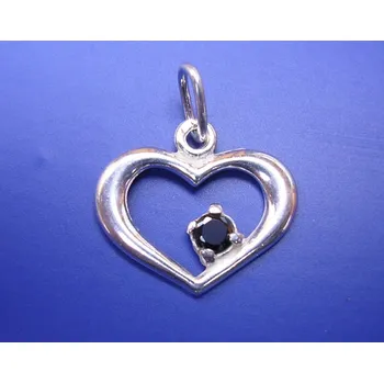 Přívěsek Srdce 3056 - přívěsek s černým zirkonem , Materiál: Bílé zlato, ryzost 585/1000