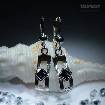 Náušnice Lucie - náušnice s černými zirkony , Materiál: Bílé zlato, ryzost 585/1000