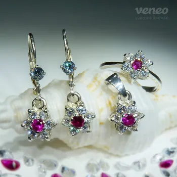 Souprava šperků Astra - sada šperků s rubíny a čirými zirkony, Materiál: Růžové zlato, ryzost 585/1000