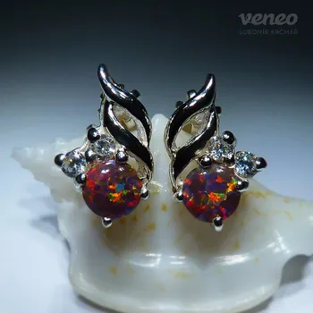 Náušnice Vega – náušnice s mexickými opály a čirými zirkony, Materiál: Bílé zlato, ryzost 585/1000