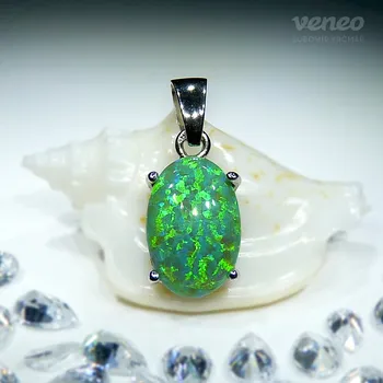 Přívěsek Ariana 12- přívěsek se zeleným opálem, Materiál: Bílé zlato, ryzost 585/1000
