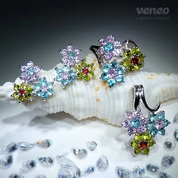 Souprava šperků Eset - souprava šperků s růžovými zirkony, akvamaríny, žlutými zirkony a padparači, Materiál: Růžové zlato, ryzost 585/1000