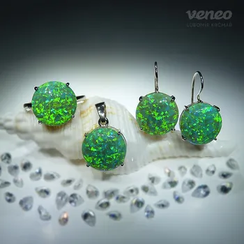Souprava šperků Diana 14 - sada šperků se zelenými opály, Materiál: Bílé zlato, ryzost 585/1000