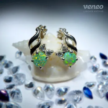 Náušnice Vega – náušnice se zelenými opály a čirými zirkony, Materiál: Bílé zlato, ryzost 585/1000