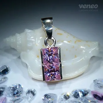 Přívěsek Manhattan - přívěsek s růžovými zirkony , Materiál: Bílé zlato, ryzost 585/1000