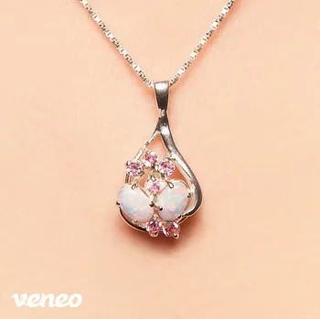 Přívěsek Penelope - přívěsek s australskými opály a růžovými zirkony, Materiál: Bílé zlato, ryzost 585/1000