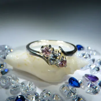 Prsten Elena - prsten s čirým zirkonem a růžovými zirkony, Materiál: Růžové zlato, ryzost 585/1000