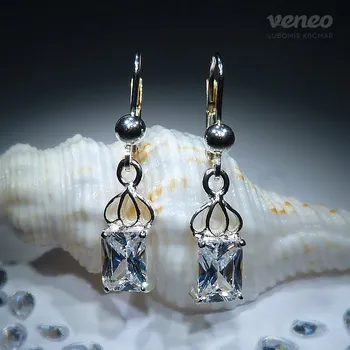 Náušnice Héra - náušnice s čirými zirkony a plastikou, Materiál: Bílé zlato, ryzost 585/1000