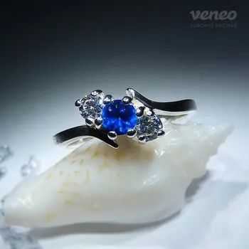 Prsten Elena - prsten se safírem a čirými zirkony, Materiál: Růžové zlato, ryzost 585/1000