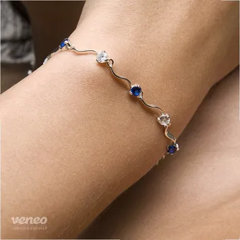 Náramek Vlnka - náramek se safíry a zirkony, Materiál: Bílé zlato, ryzost 585/1000