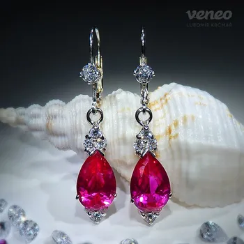 Náušnice Athéna - náušnice s rubíny a čirými zirkony, Materiál: Bílé zlato, ryzost 585/1000