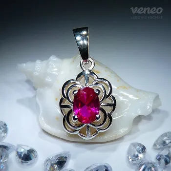 Přívěsek Baroko - přívěsek s rubínem, Materiál: Bílé zlato, ryzost 585/1000