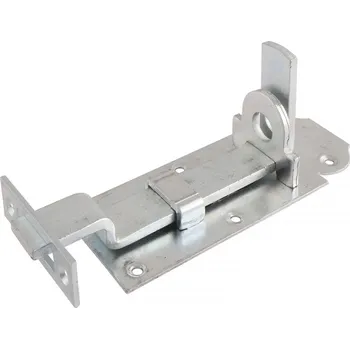 pant Zástrč příčná vyhnutá s protiplechem, 120 x 45 mm, ocel žlutě pasivovaná | Železářství Petlice, dveřní zástrče Zástrče