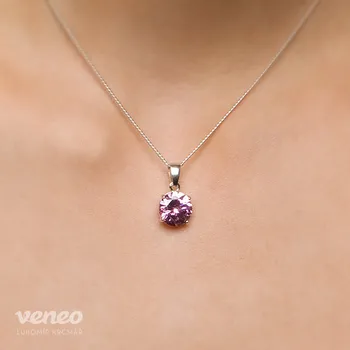 Přívěsek Diana 14 – přívěsek s růžovým zirkonem, Materiál: Bílé zlato, ryzost 585/1000