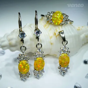 Souprava šperků Princezna – souprava šperků se žlutými opály a čirými zirkony , Materiál: Růžové zlato, ryzost 585/1000