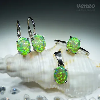 Souprava šperků Ariana 8 - sada šperků se zelenými opály, Materiál: Růžové zlato, ryzost 585/1000