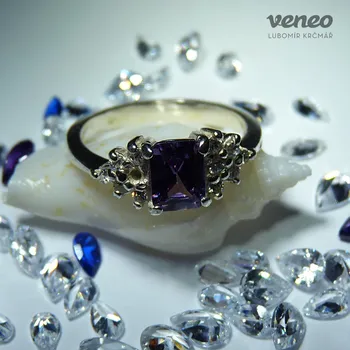 Prsten Princezna - prsten s ametystem a čirými zirkony, Materiál: Stříbro, ryzost 925/1000