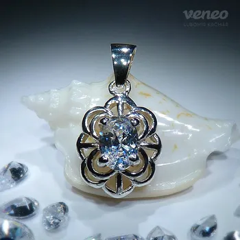Přívěsek Baroko - přívěsek s čirým zirkonem, Materiál: Bílé zlato, ryzost 585/1000