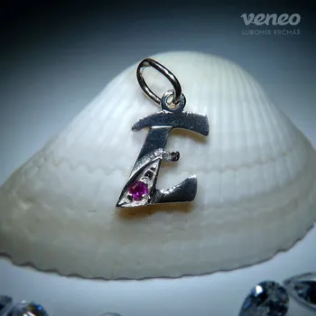 Přívěsek Písmenko psací malé s rubínem a plastikou Z260/1-E, Materiál: Bílé zlato, ryzost 585/1000