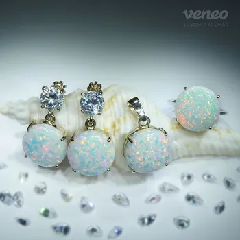 Souprava šperků Selene 14 - souprava šperků s australskými opály a čirými zirkony, Materiál: Bílé zlato, ryzost 585/1000