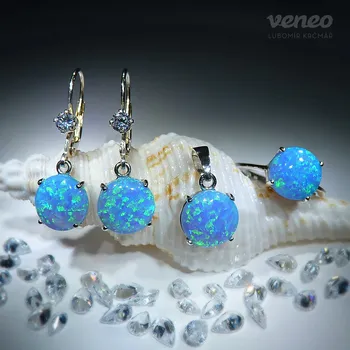 Souprava šperků Artemis 10 - souprava šperků se světle modrými opály a čirými zirkony, Materiál: Bílé zlato, ryzost 585/1000