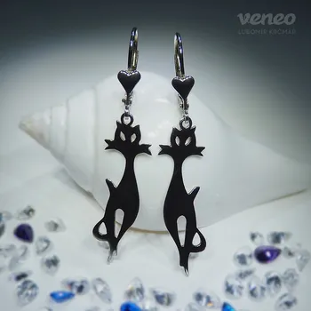 Náušnice Kočka 3087 - náušnice s prořezávaným plastickým motivem , Materiál: Bílé zlato, ryzost 585/1000