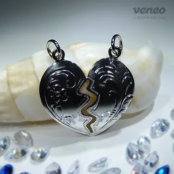 Přívěsek Přívěsek srdce velké vypouklé zdobené-rozlamovací Z400, Materiál: Bílé zlato, ryzost 585/1000