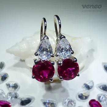 Náušnice Audrey – náušnice s rubíny a čirými zirkony, Materiál: Bílé zlato, ryzost 585/1000