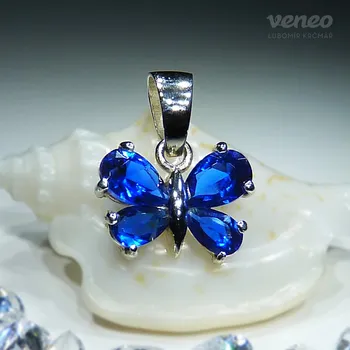 Přívěsek Motýlek - přívěsek se safíry, Materiál: Bílé zlato, ryzost 585/1000