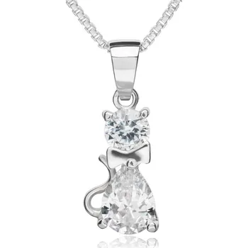 Přívěsek Kočka - přívěsek s čirými zirkony, Materiál: Bílé zlato, ryzost 585/1000