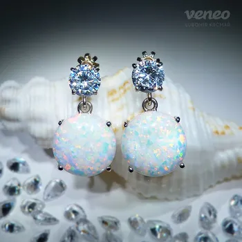 Náušnice Selene 10 - náušnice s australskými opály a čirými zirkony, Materiál: Bílé zlato, ryzost 585/1000