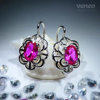 Náušnice Baroko - rubínové náušnice, Materiál: Bílé zlato, ryzost 585/1000