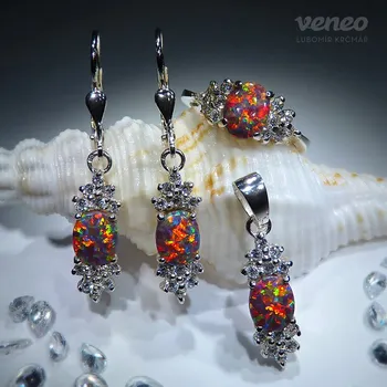 Souprava šperků Princezna – sada šperků s mexickými opály a čirými zirkony , Materiál: Růžové zlato, ryzost 585/1000