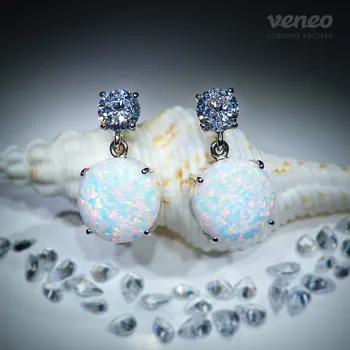 Náušnice Selene 14 - náušnice s australskými opály a čirými zirkony, Materiál: Bílé zlato, ryzost 585/1000