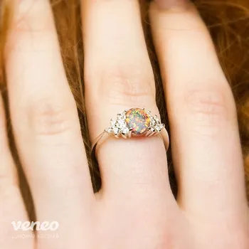 Prsten Princezna – prsten s mexickým opálem a čirými zirkony, Materiál: Růžové zlato, ryzost 585/1000