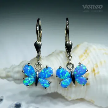 Náušnice Motýlek - náušnice s thajskými opály, Materiál: Bílé zlato, ryzost 585/1000