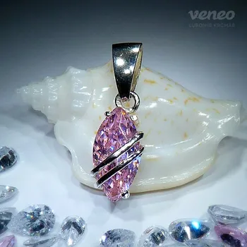 Přívěsek Marabelle – přívěsek s růžovým zirkonem a plastikou, Materiál: Bílé zlato, ryzost 585/1000